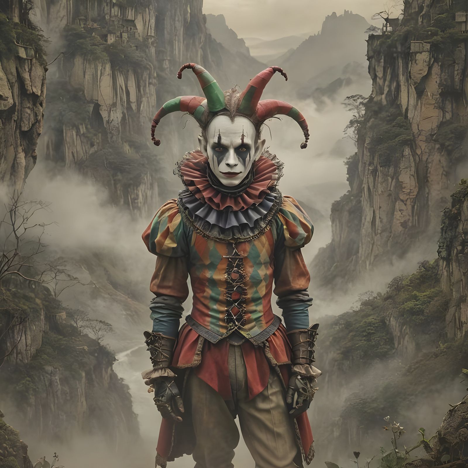 Harlequin in Land of Mystery: Surreal Portrait