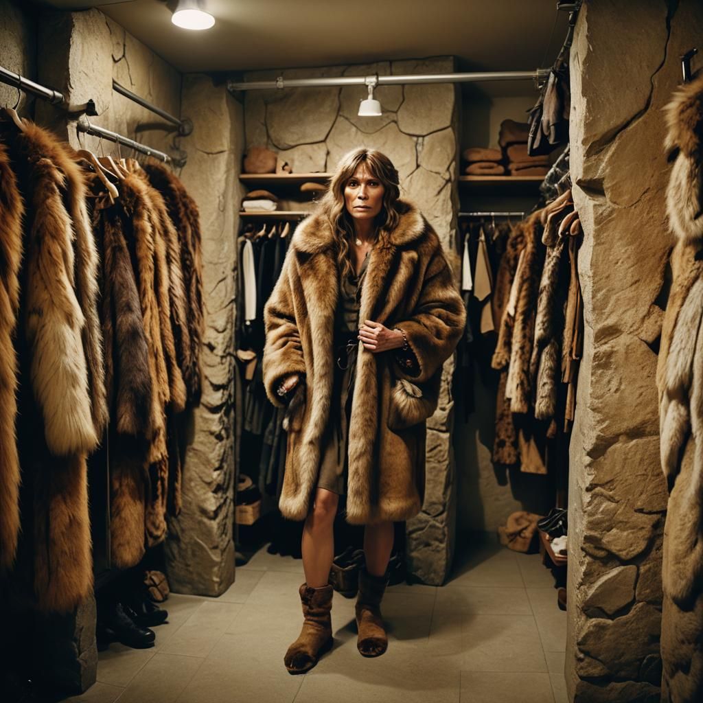 Neanderthal Woman in Stone Age Fitting Room
