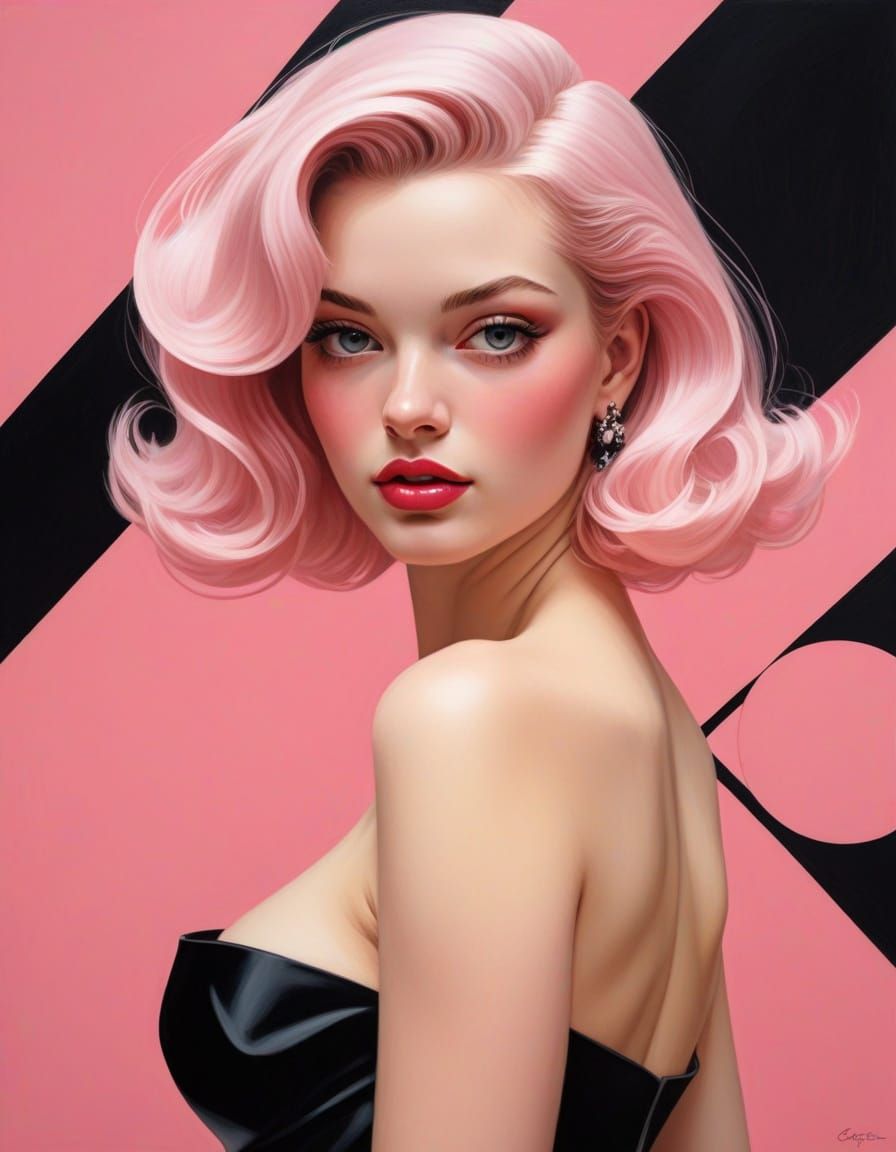Abstract Black and Pink Pin-Up Art
