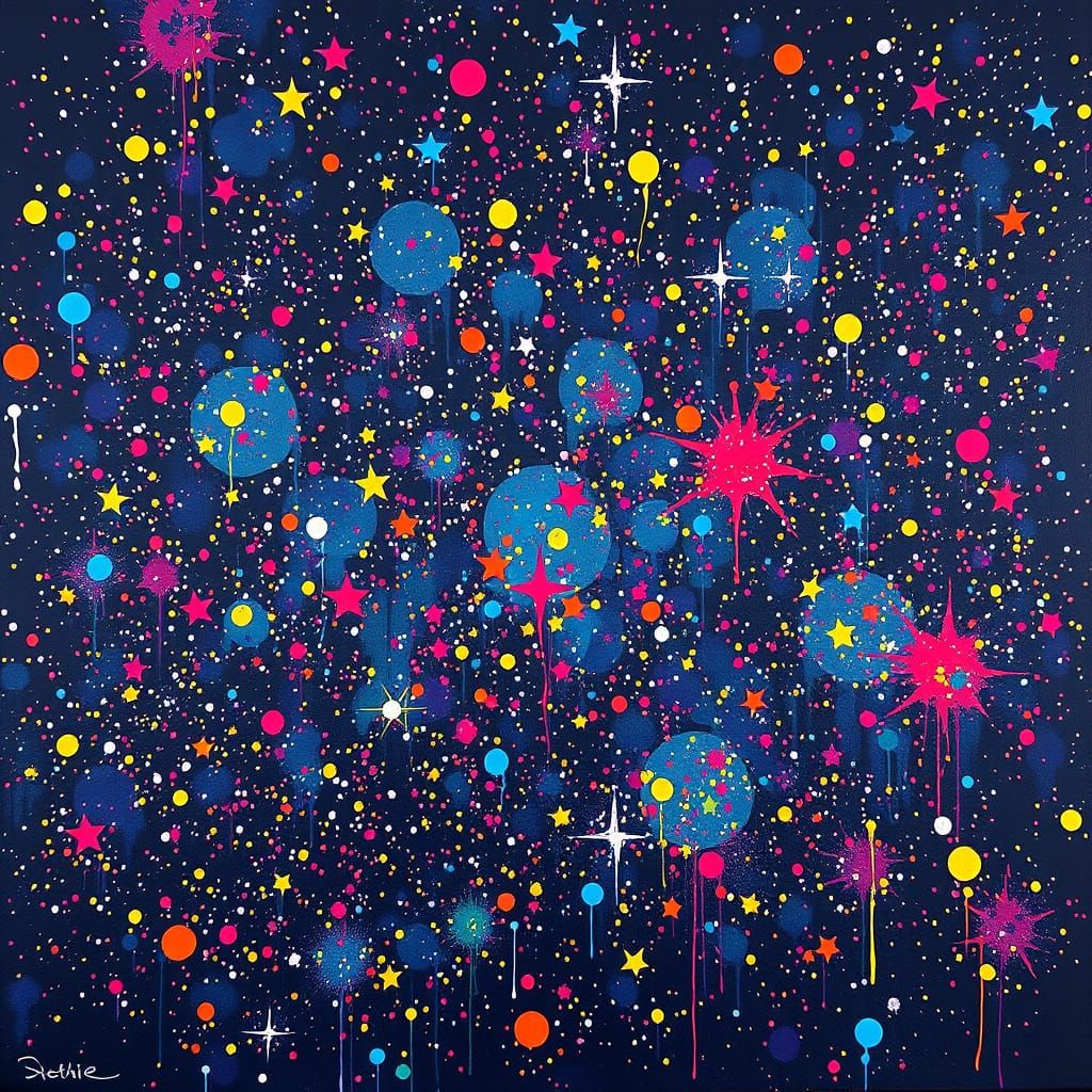 Polychromatic Starry Night in Graffiti Style