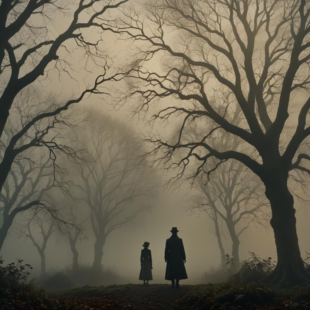 Eerie Figure in Foggy Morning Light as Fantasy Art