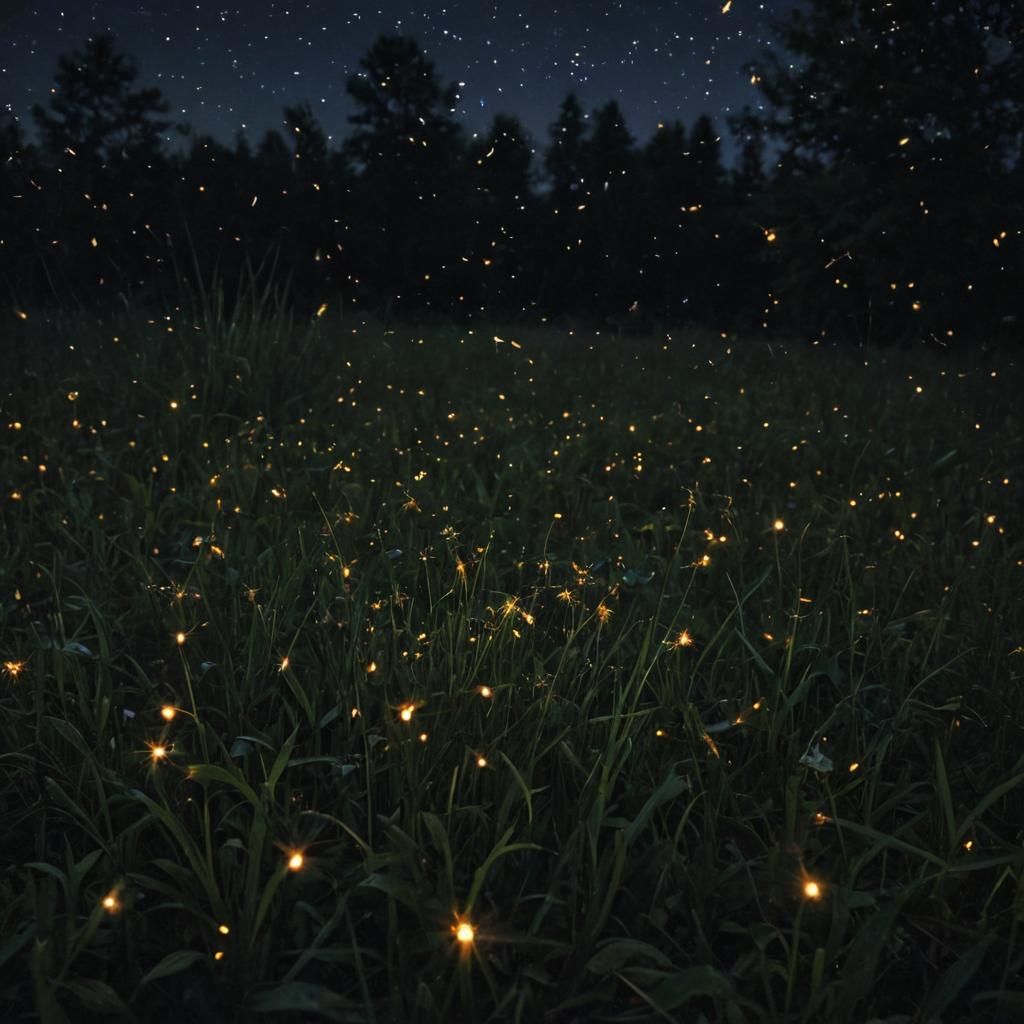 Glowing Mayflies Illuminate Dark Meadow Night