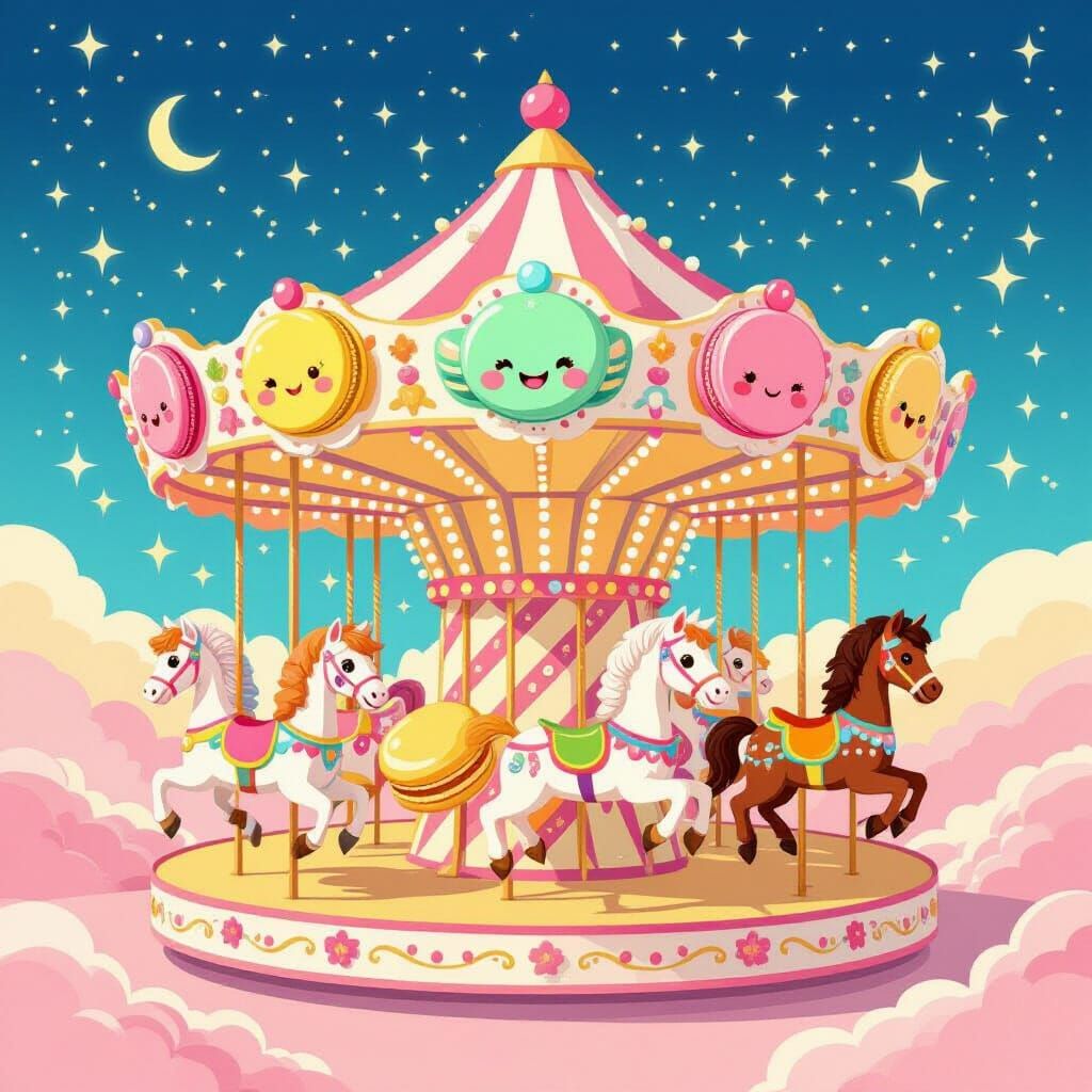 Whimsical Candy Carousel with Macaron Horses