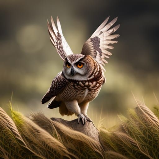 Great Horned Owl with Laurel Crown in Flight