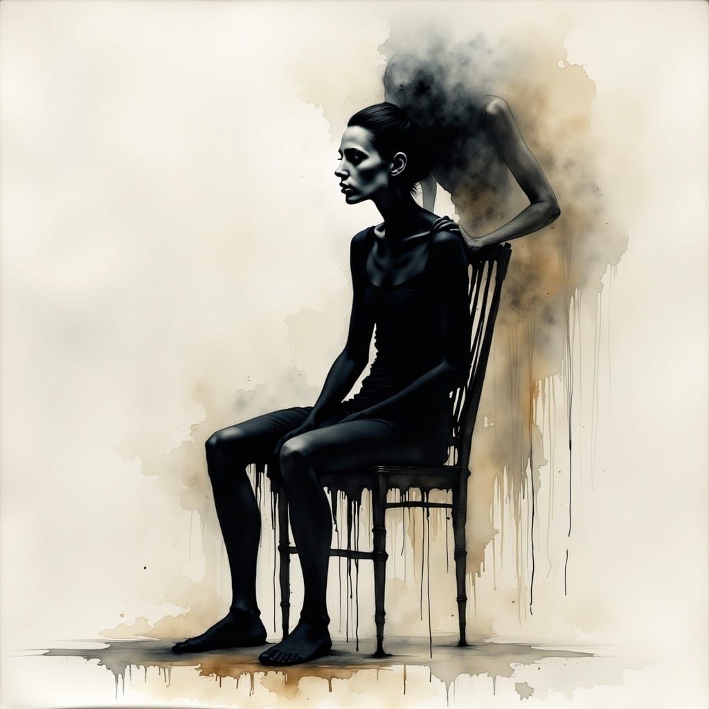 Distressed Figure with Ghostly Hands: Vintage Watercolour