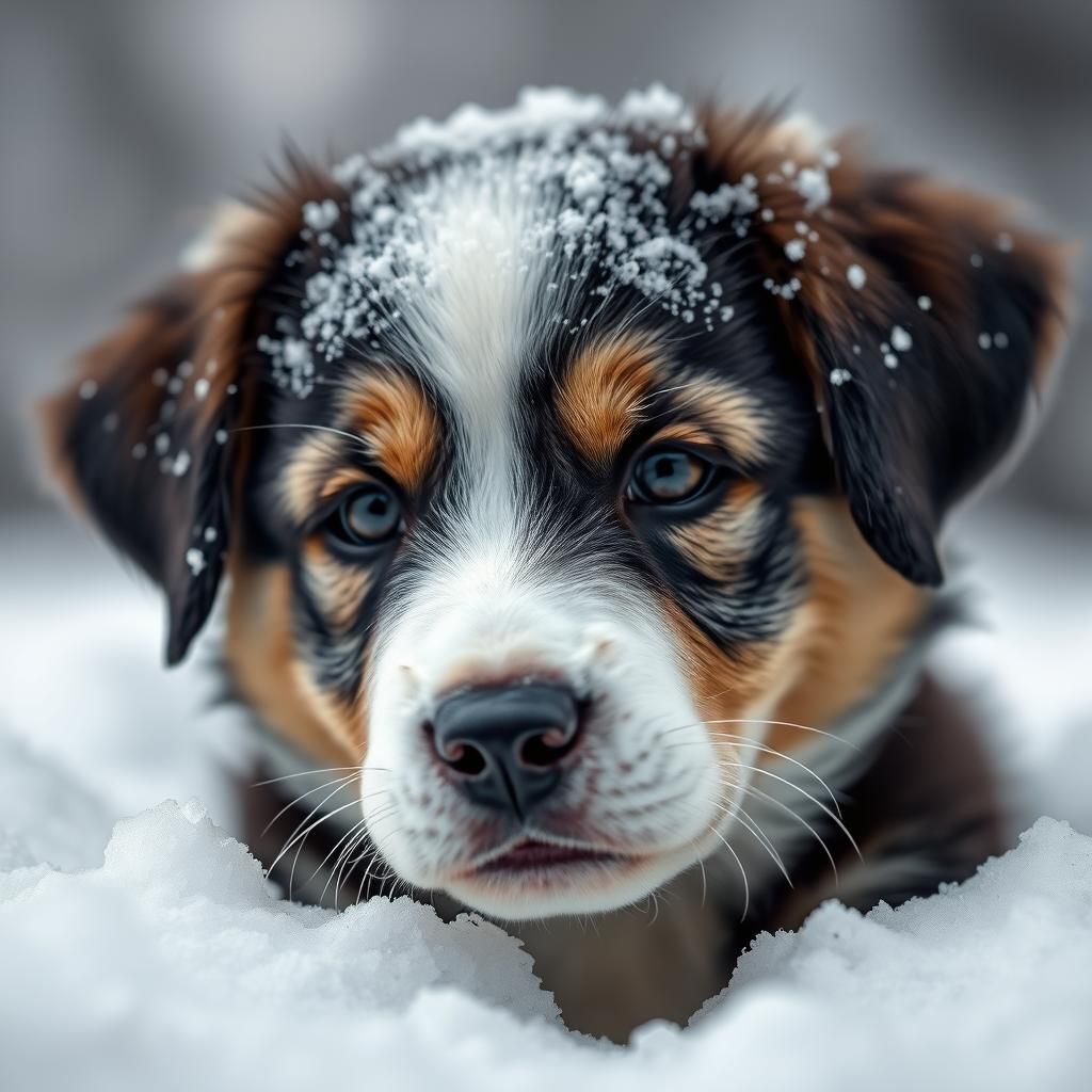 Snowy Puppy Portrait in Professional Photography Style