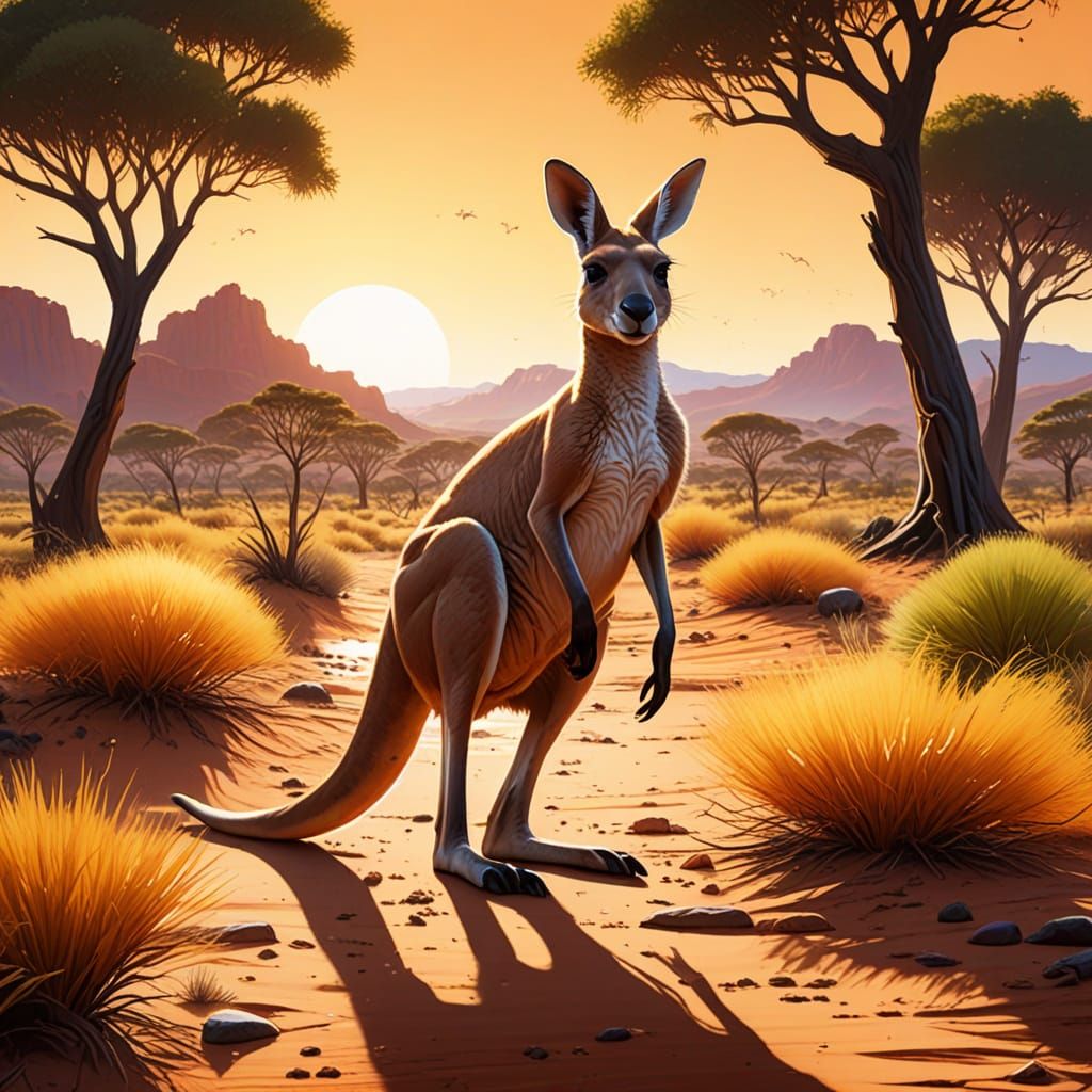 Outback Kangaroo Splash Art in Anime Style