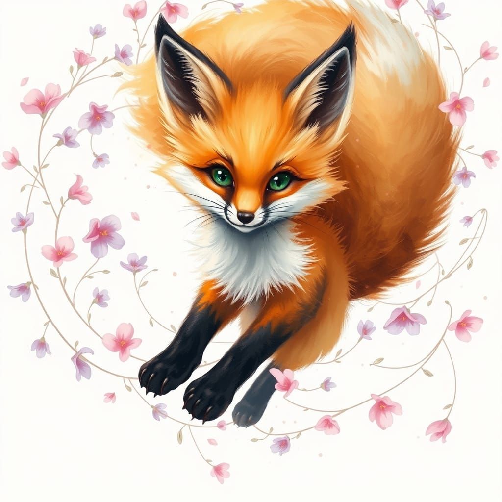 Whimsical Fox Plays in Ethereal Bloom