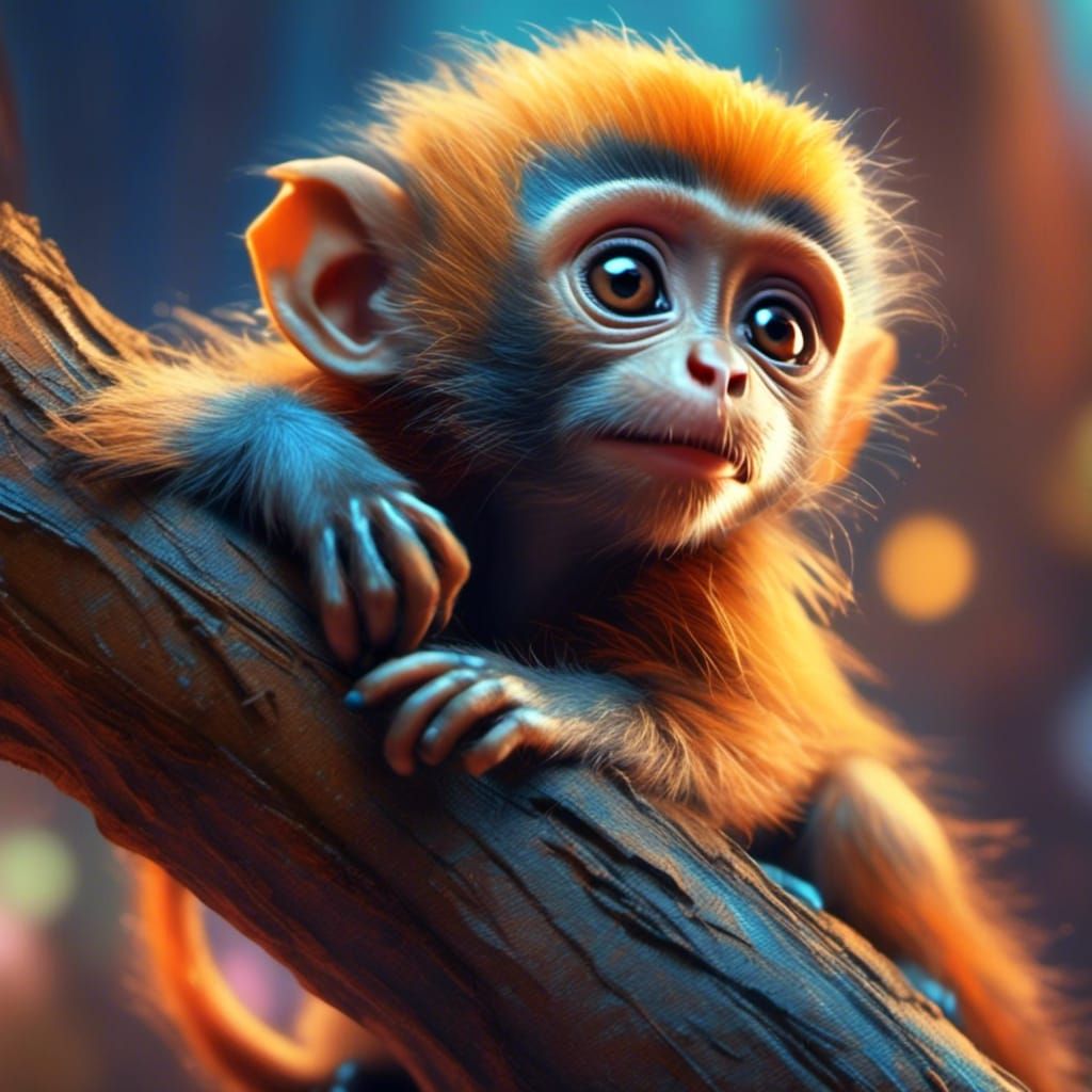 Fuzzy Capuchin Monkey on Finger, 3D Fantasy Art