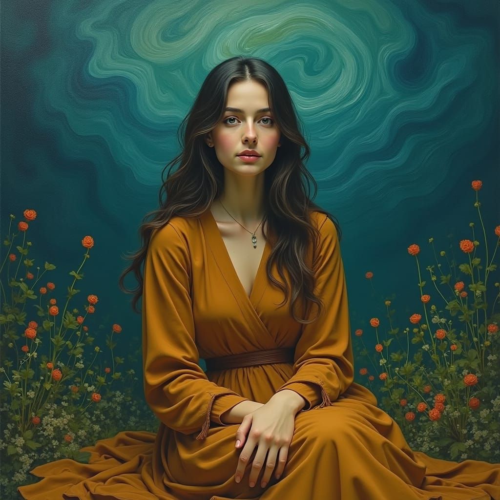 Mysterious Woman in Dreamlike Landscape, Post-Impressionist ...