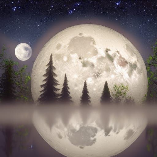 Fantasy Full Moon in Starry Night Sky