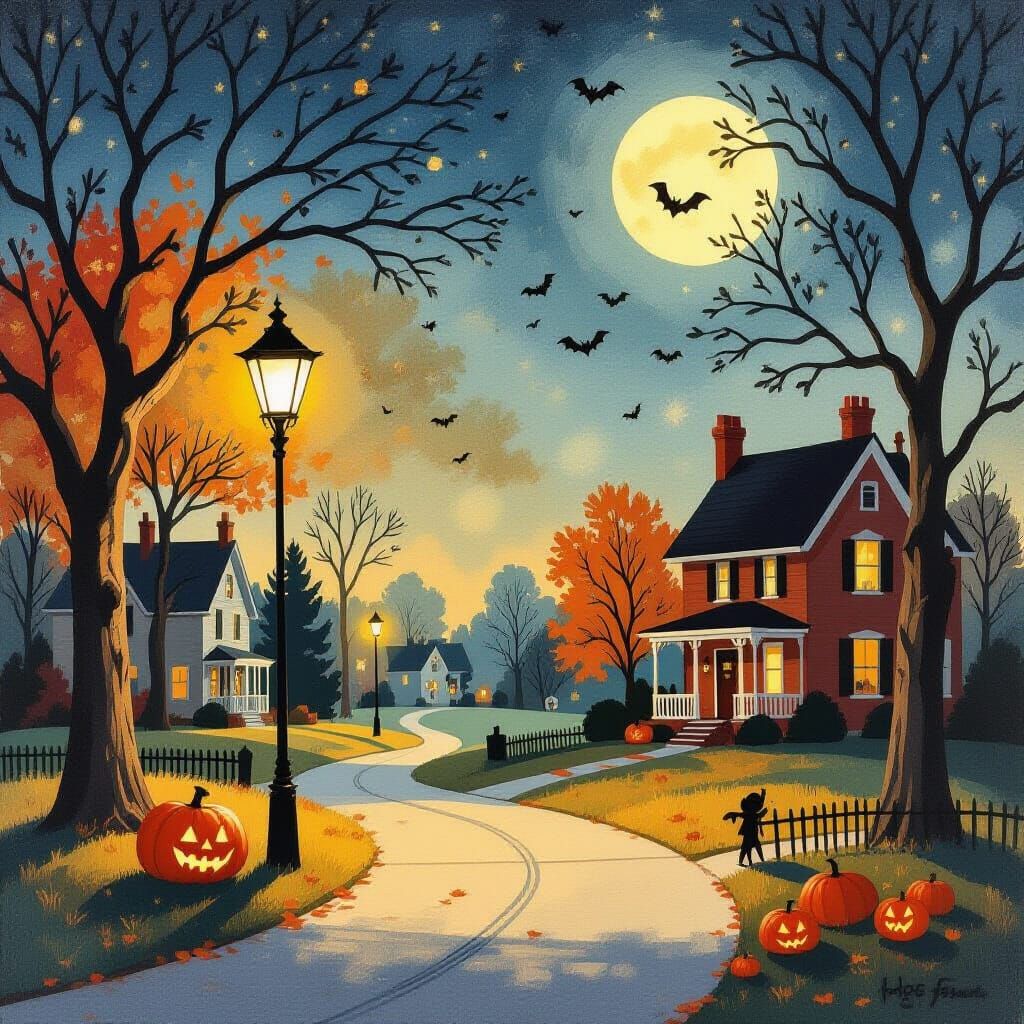 1970s Storybook Halloween Night in Suburbia