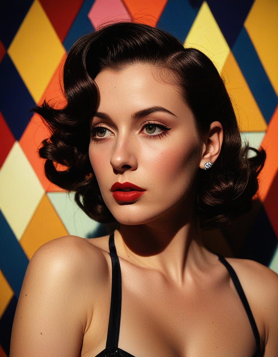 Surreal Pin-Up with Geometric Textures and Neon Colors