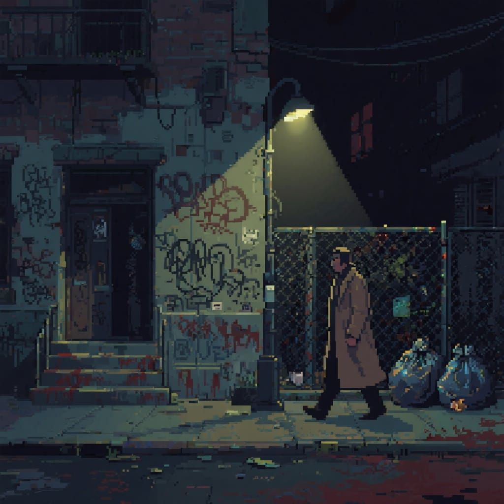 Gritty City Street: 16-bit Pixel Art Urban Decay