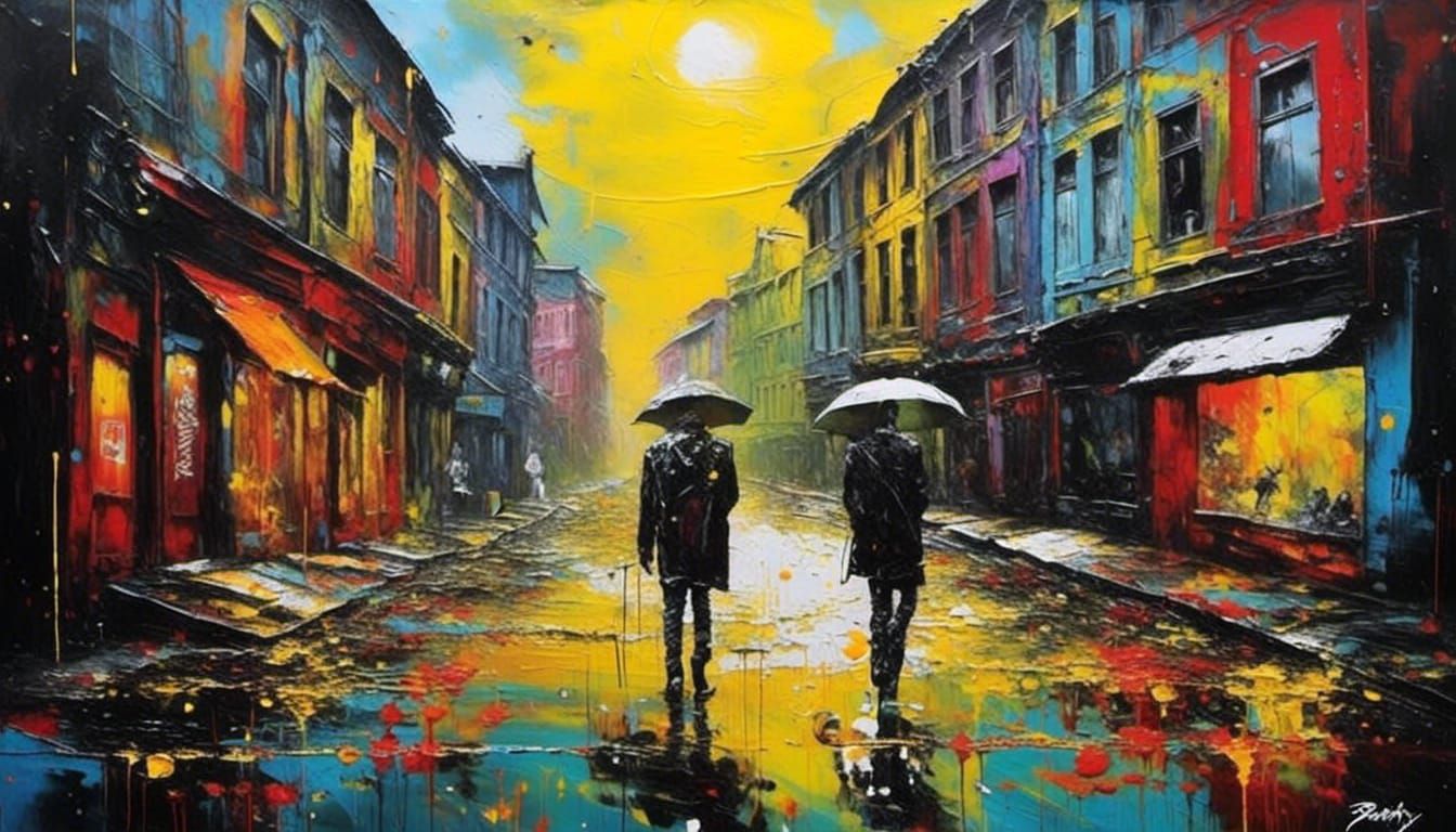 Colorful Street Art Oil Painting with Melting Effects