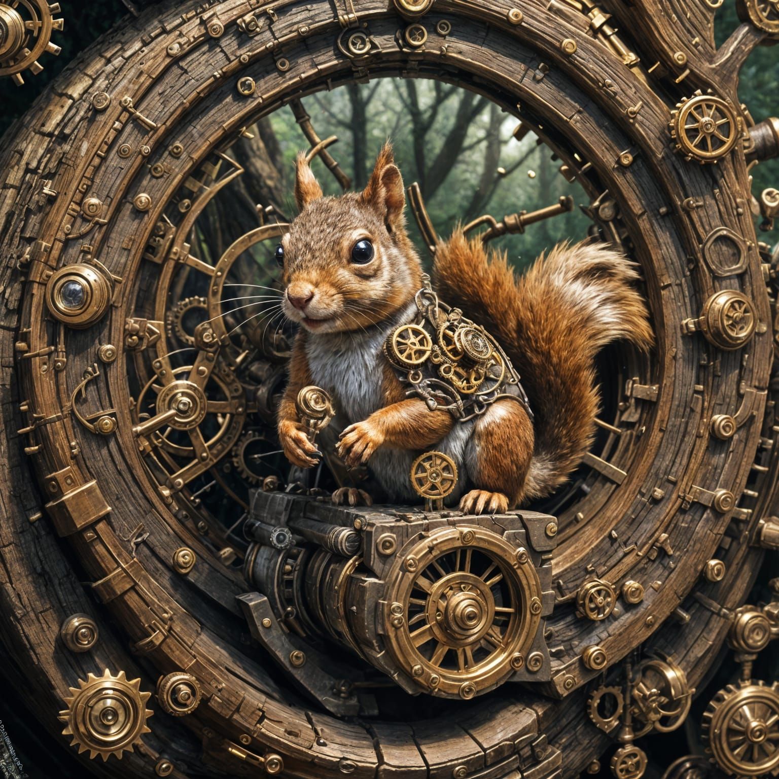 Squirrel Hiding Diamond Treasure with Steampunk Engine
