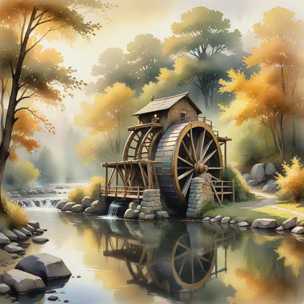 Water Wheel Serenade in Watercolor