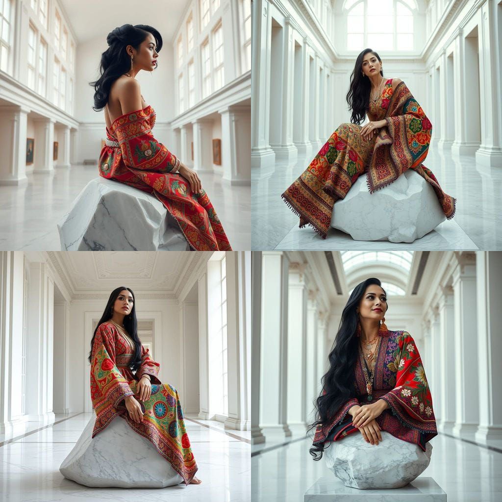 Venezuelan Woman in Traditional Attire, Museum Setting