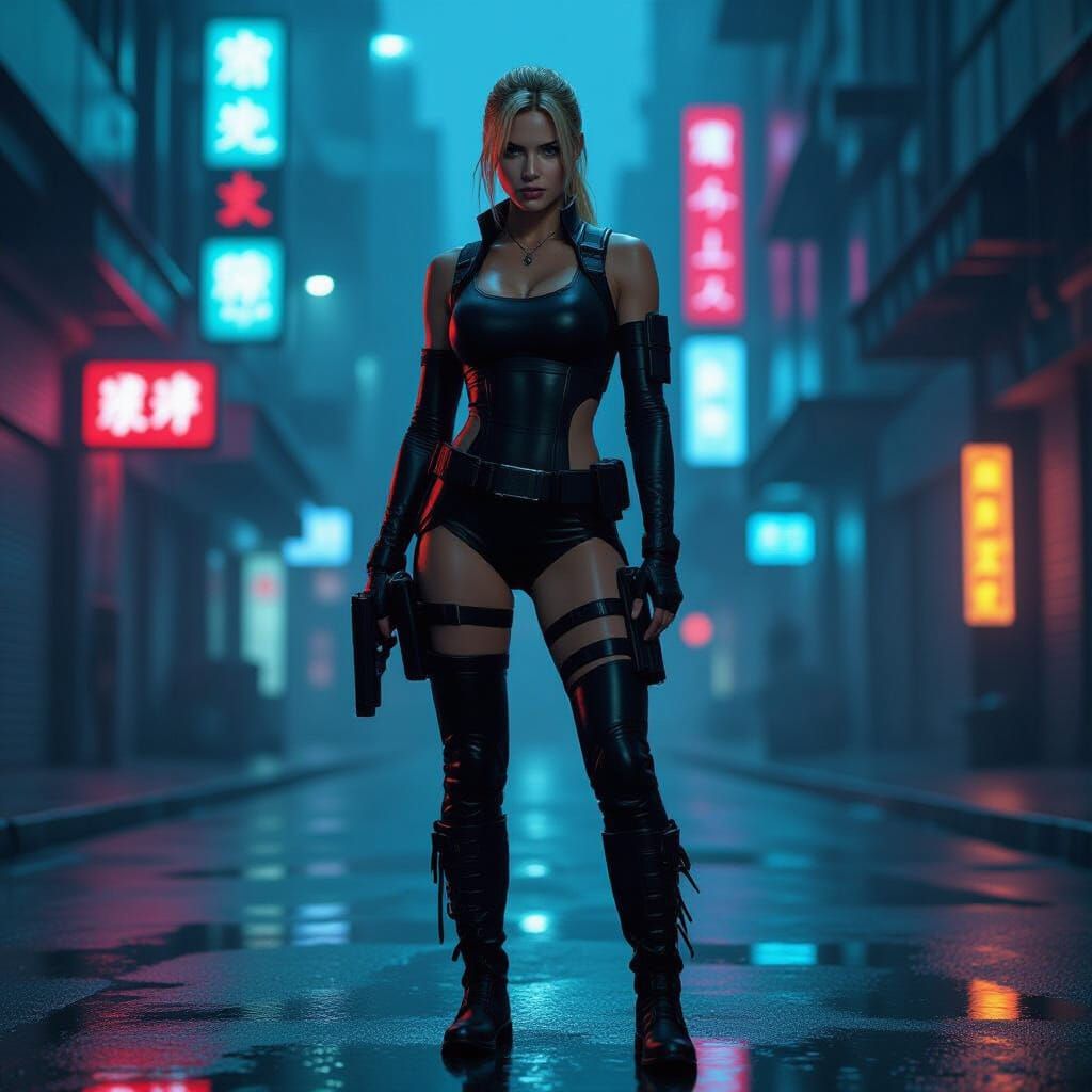 Lara Croft in Futuristic Matrix-Style Urban Adventure
