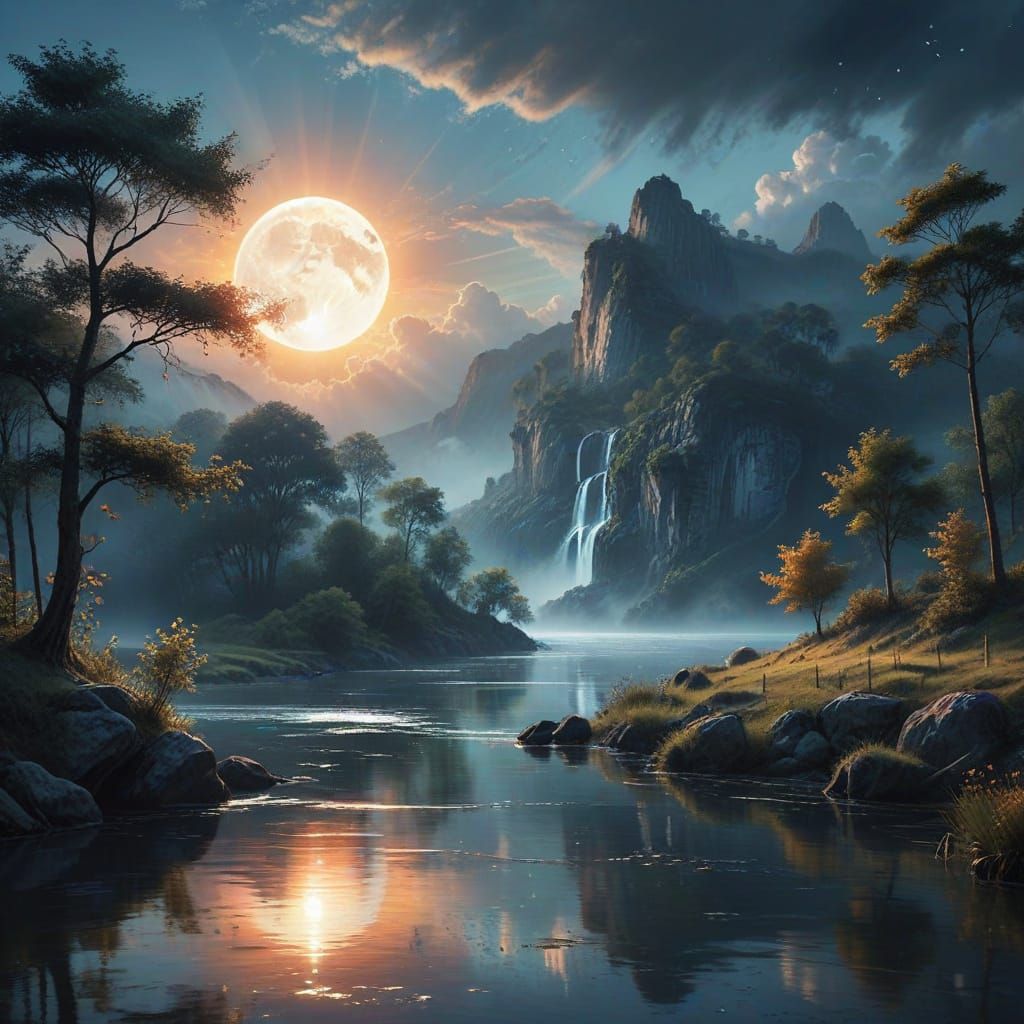 Ethereal Moonlit Serenade on a Quiet River