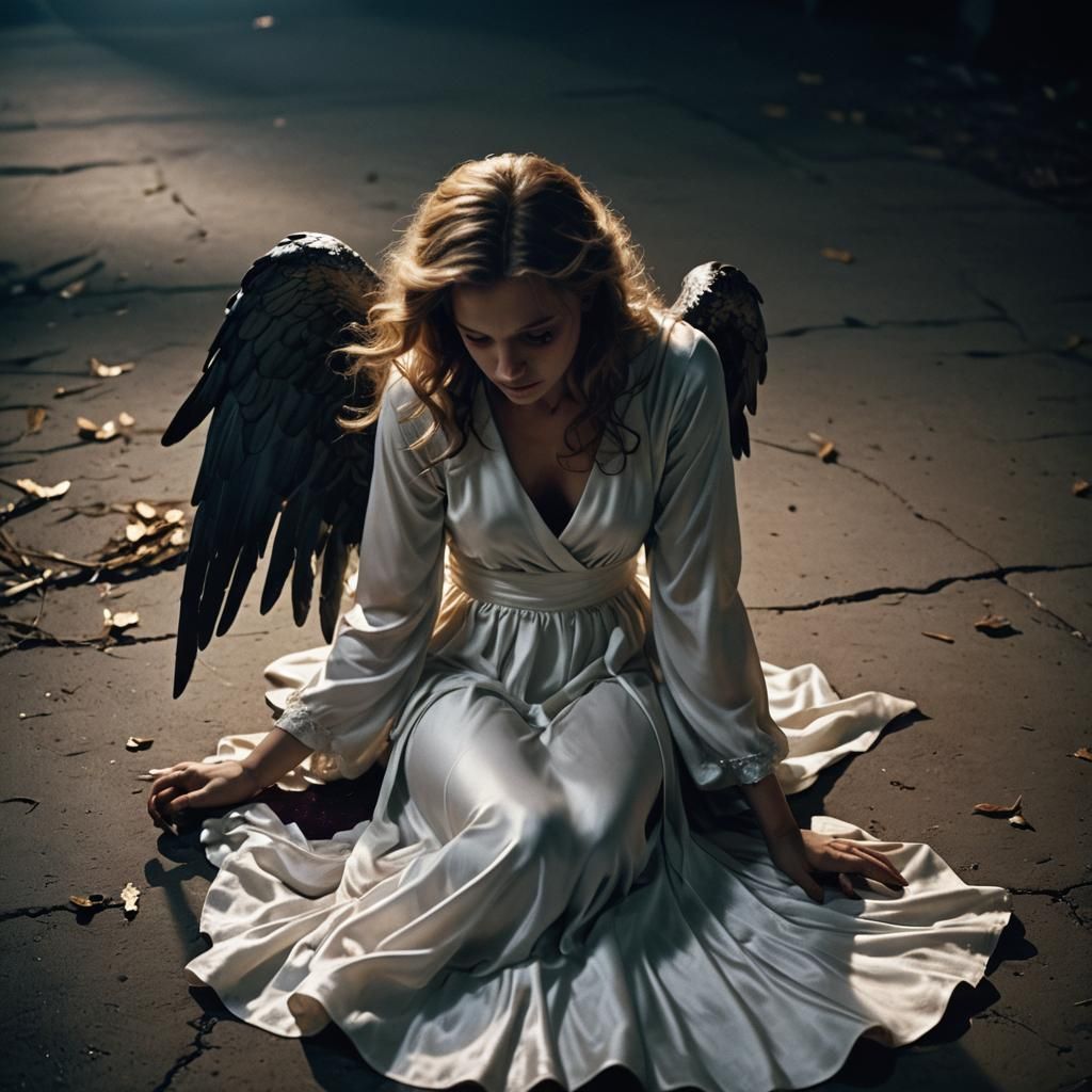 Fallen Angel in Darkness: A Cinematic Portrait