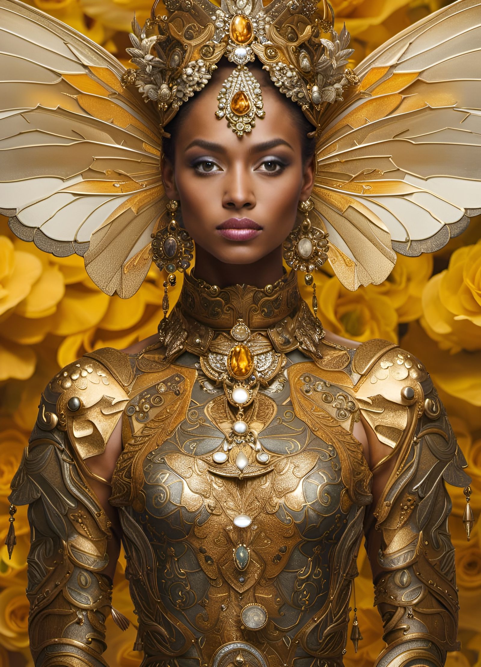 Golden Bee Goddess Portrait in Digital Art Style