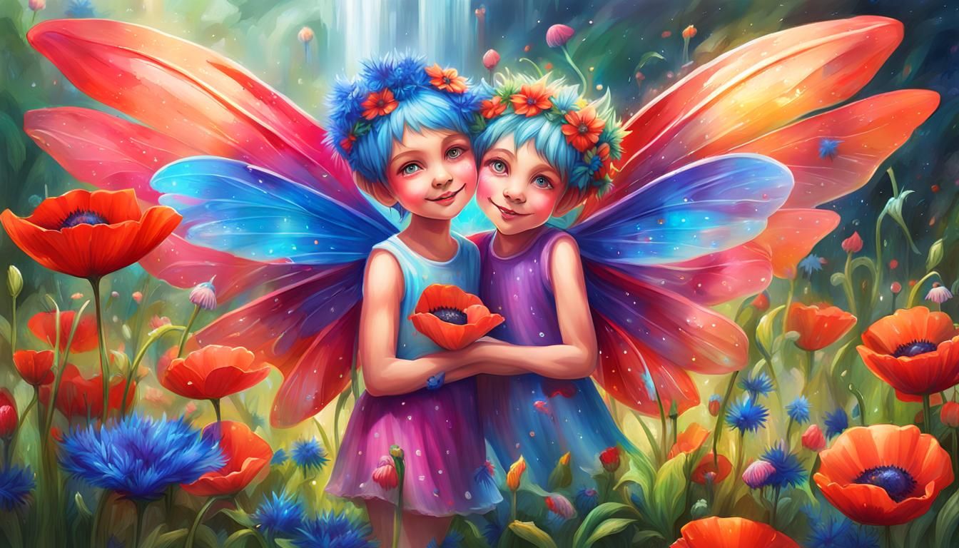 Smiling Flower Fairies in Graffiti Art Style