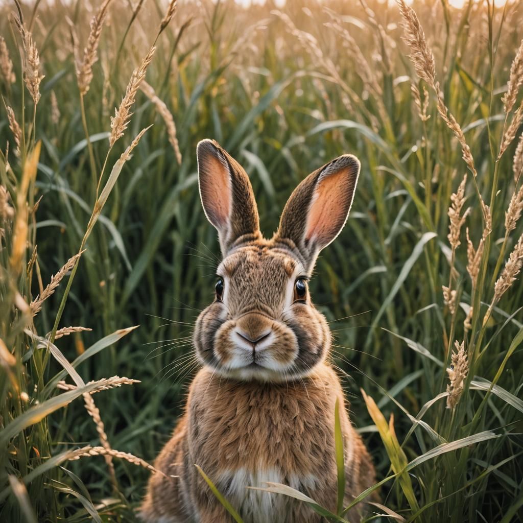 Wild Bunny Portrait in Golden Hour Lighting
