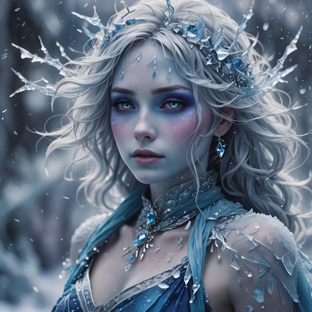 A vibrant illustration of a blue graph girl with icy blue sk...