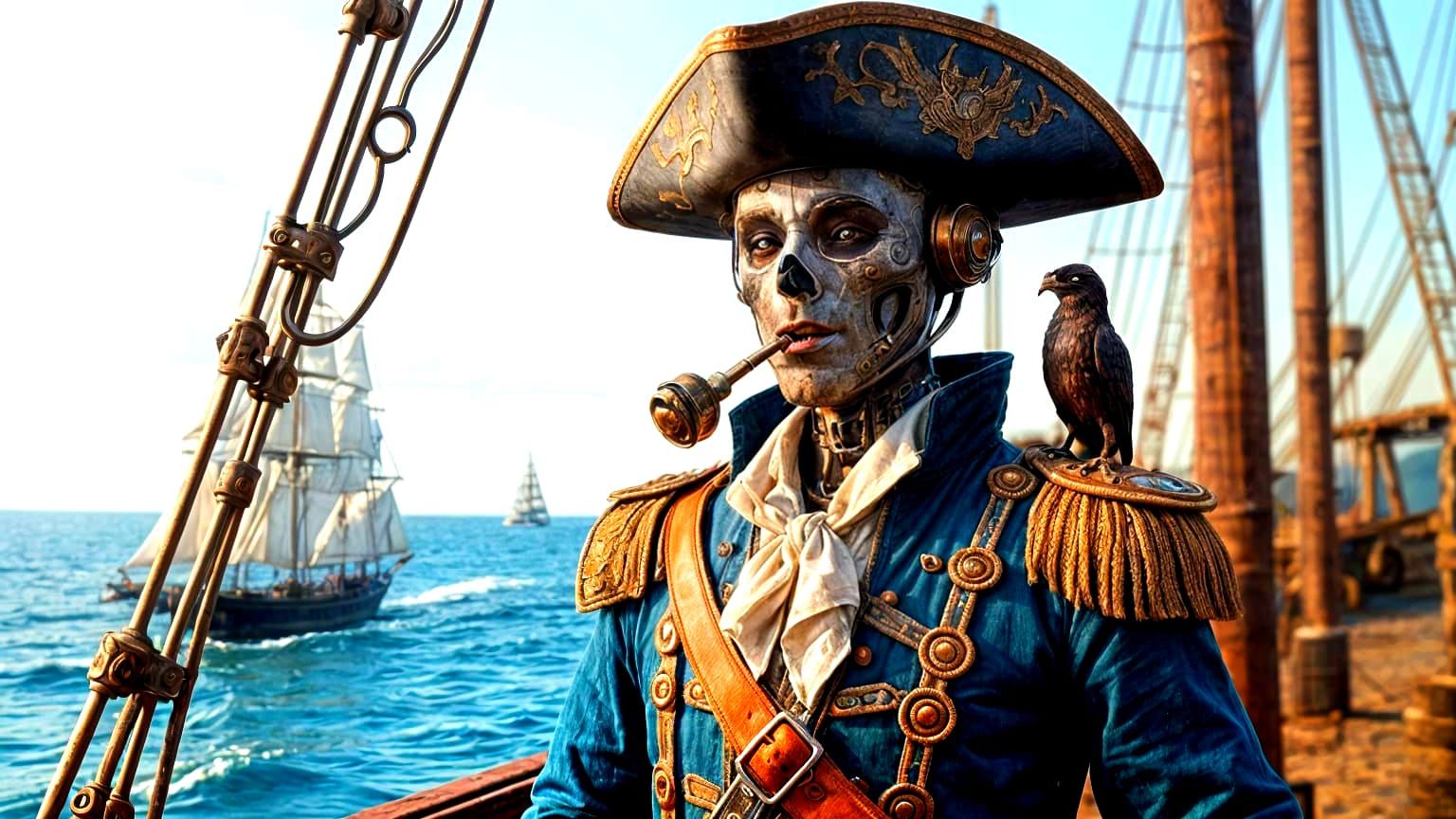 Steampunk Pirate Robot Officer on Armored Monitor