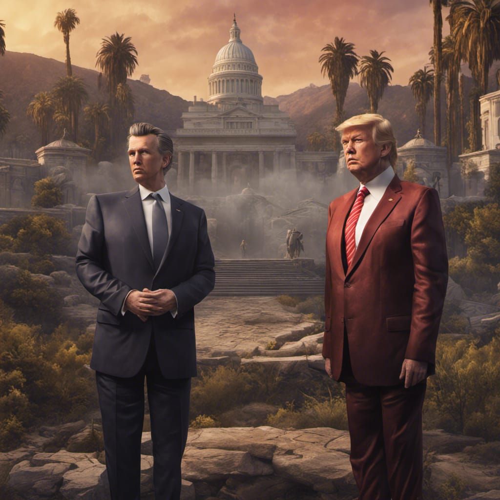 Detailed Matte Painting of Trump and Newsom