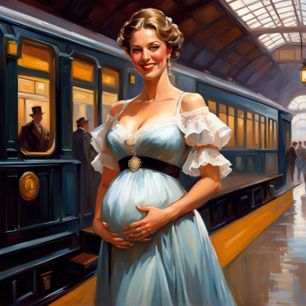 Waiting for the birth of her child, and her train.