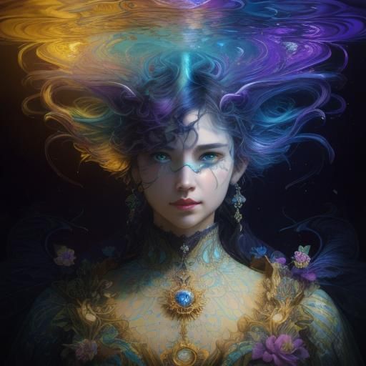 Masked Being with Purple Hair in Solarpunk Style