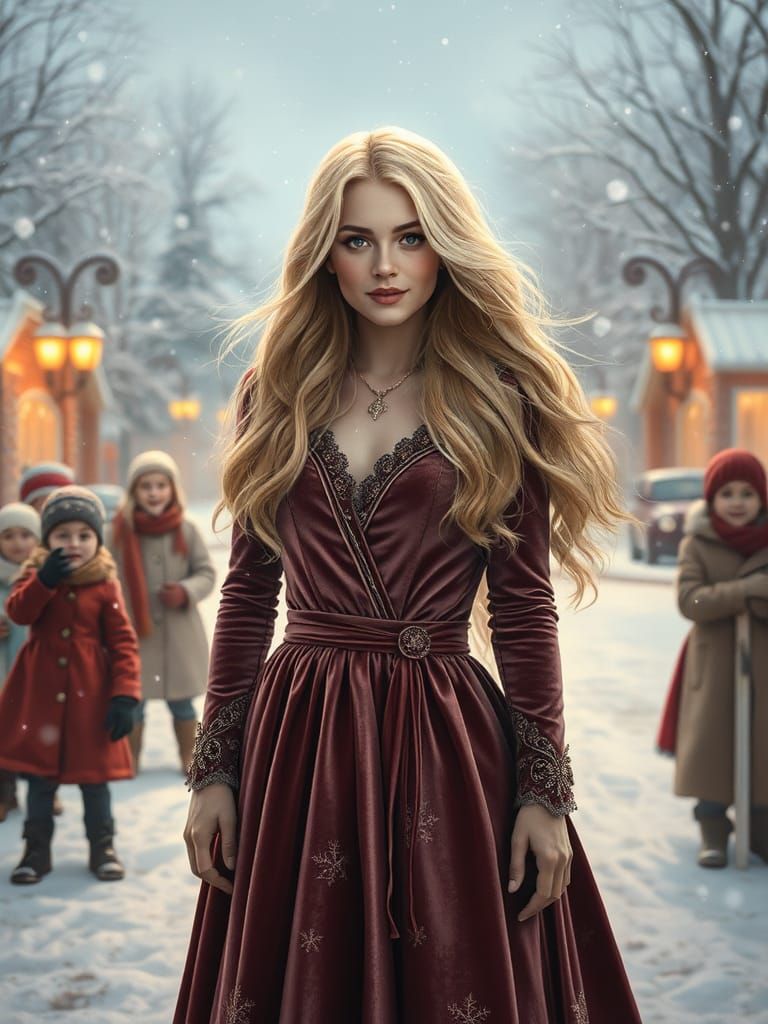 Snow Queen in Winter Wonderland with Children