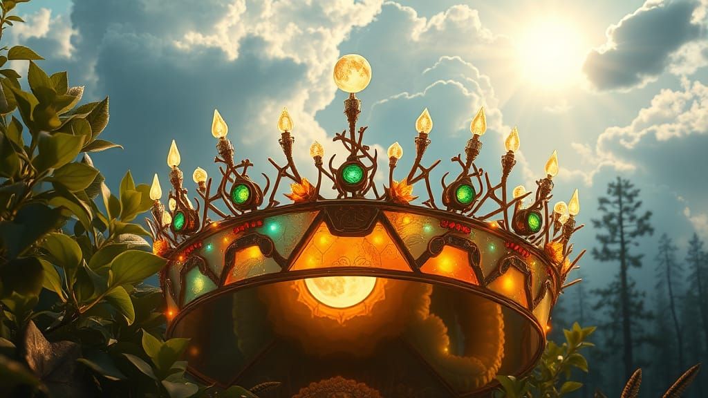 Glowing Circuit Crown with Thorns and Flowers