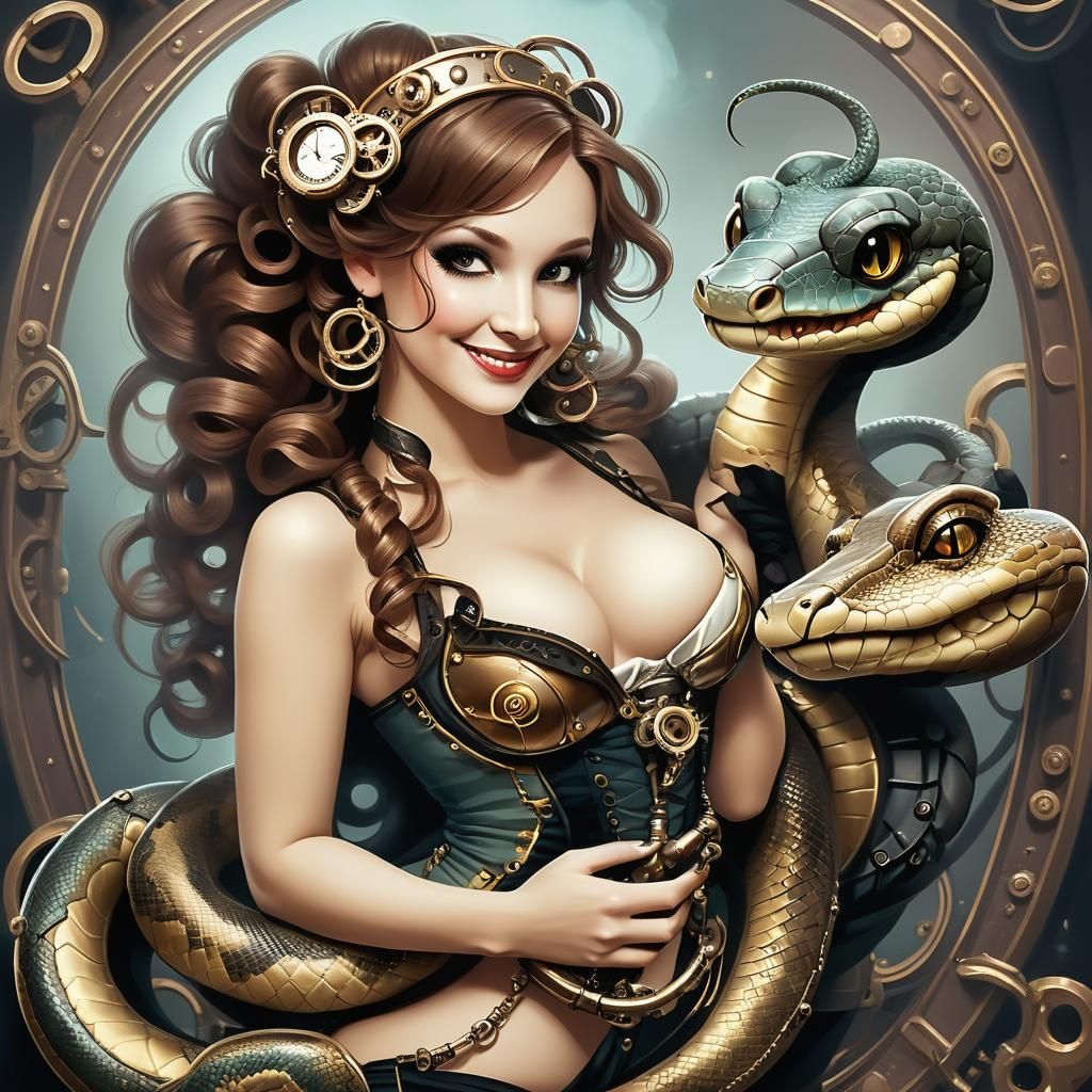 Ethereal Burlesque Dancer with Steampunk Snake