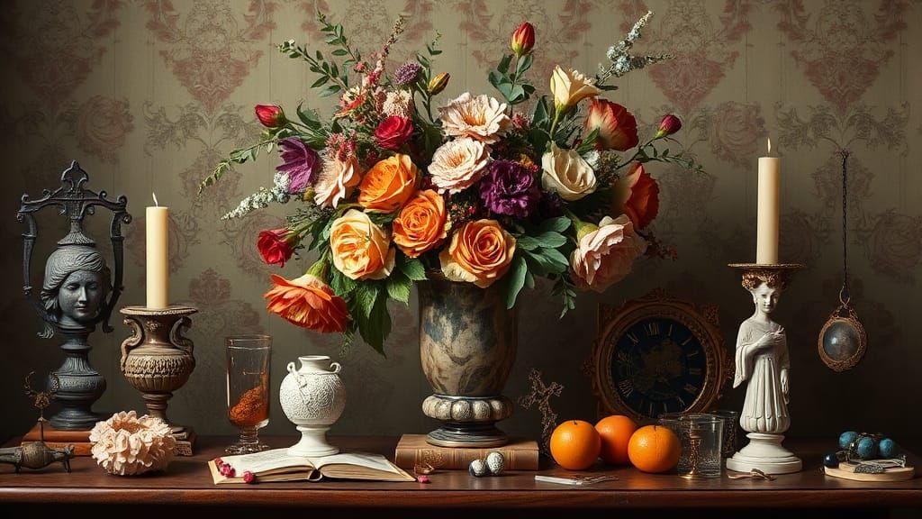 Floral Vanitas Still Life in 17th Century Style