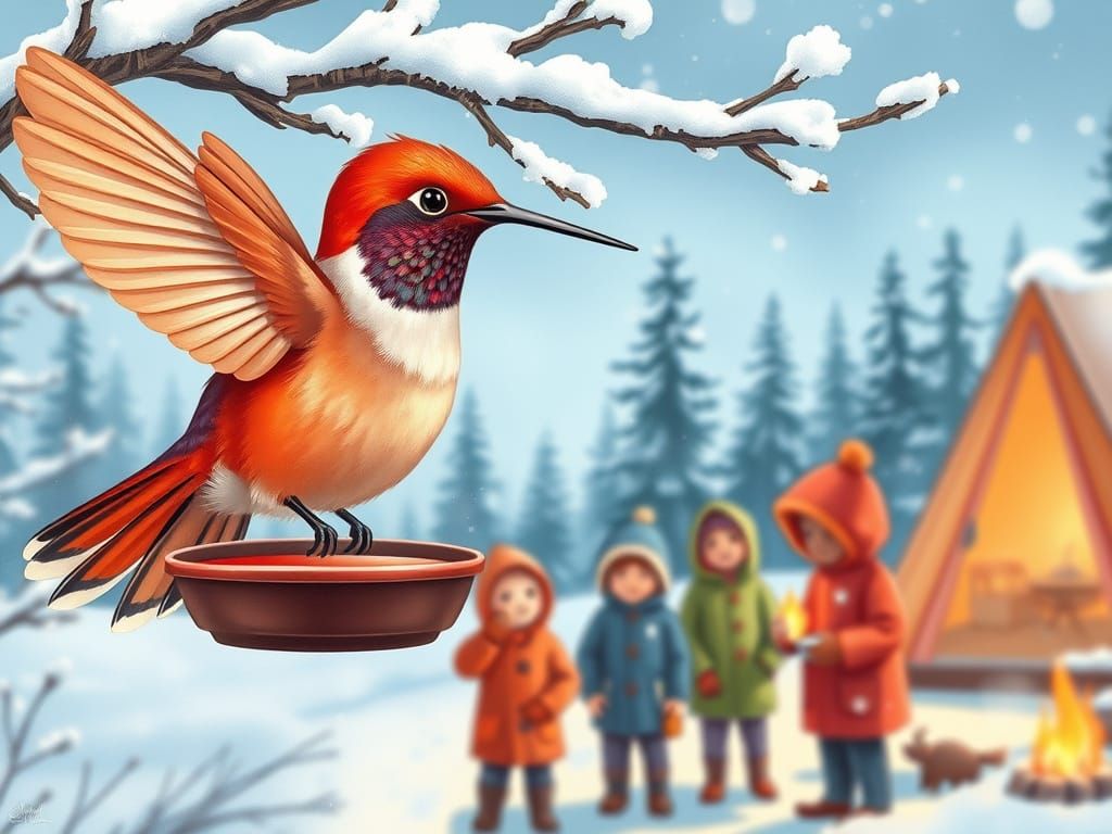 Whimsical Winter Hummingbird Scene