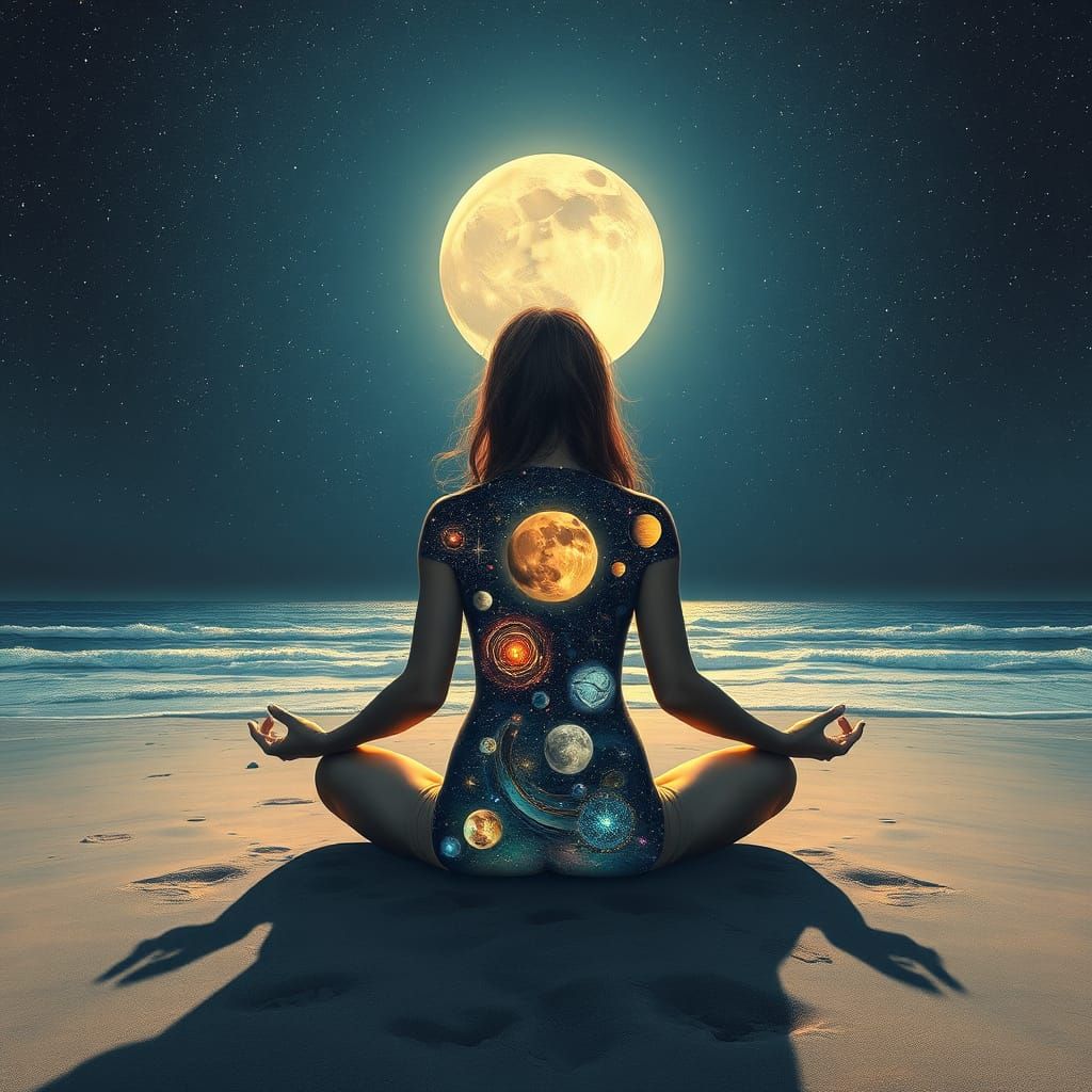 Cosmic Meditation: Woman's Inner Universe Revealed