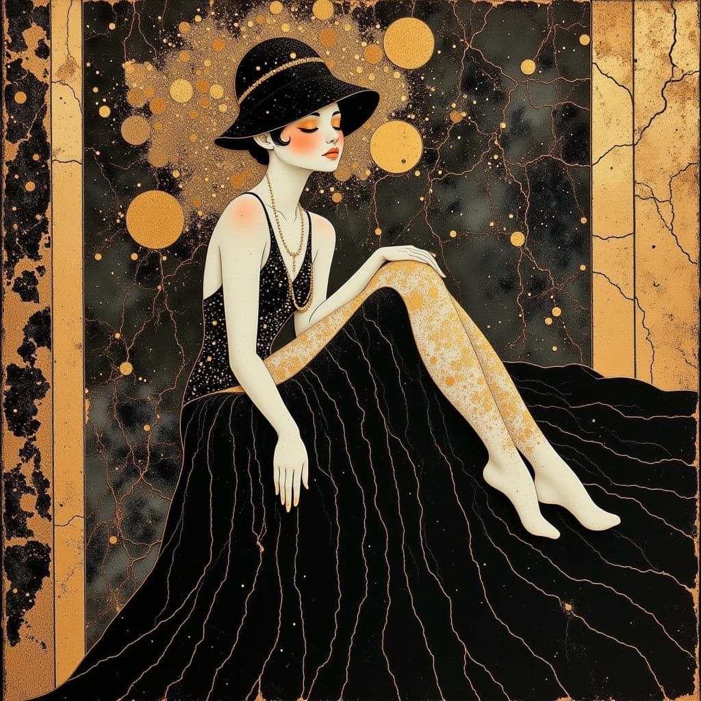 Glamorous Flapper in Art Deco Opulence