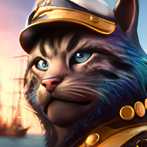 Captain Cat Portrait in Hyperdetailed Style