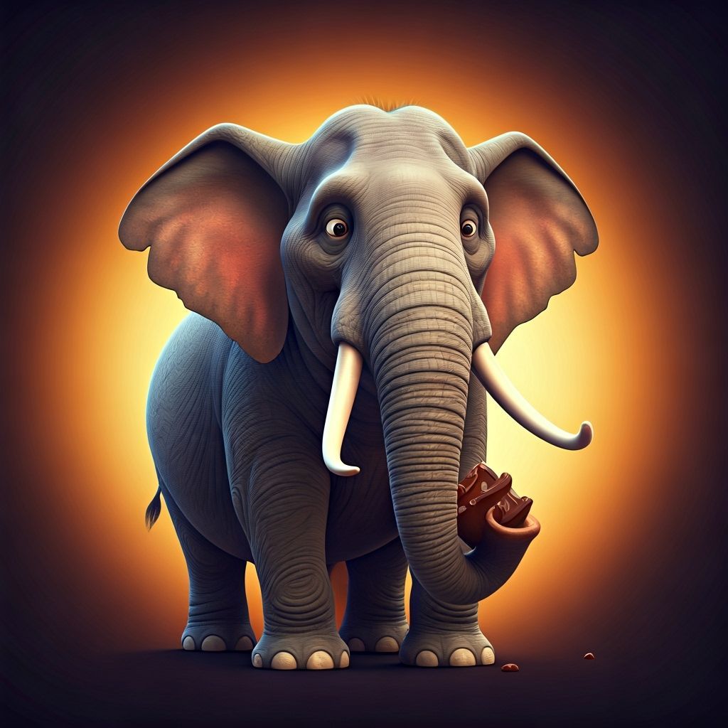 Elephant Eats Chocolate: 3D Digital Art