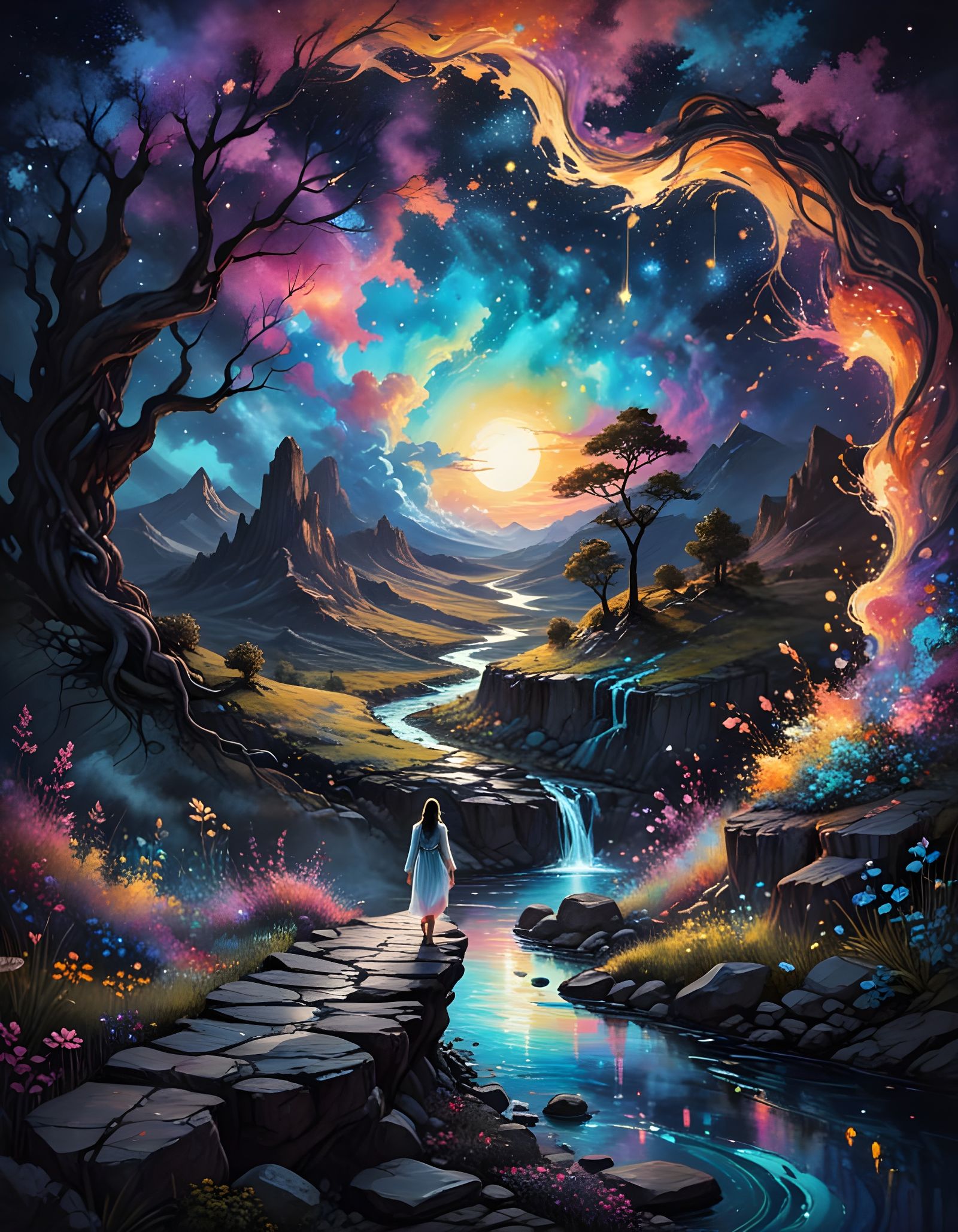 Ethereal Figure on Winding Path to Wonder