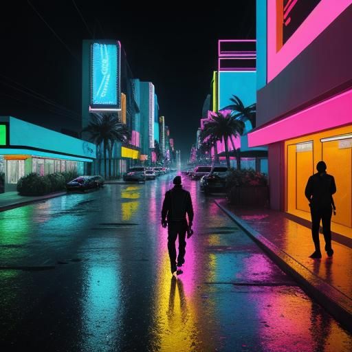 Miami Vice GTA Character in Neon Graffiti Style