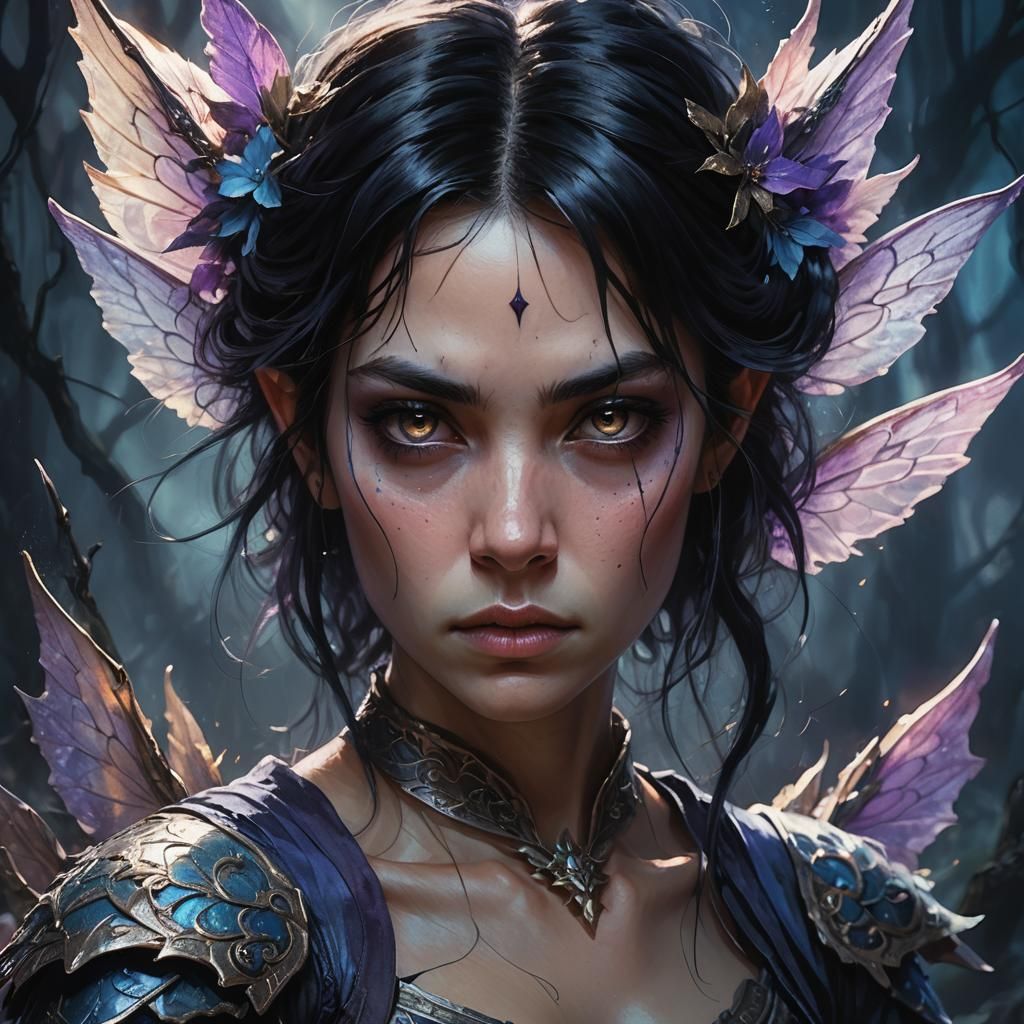 Angry Dark Fantasy Fairy Portrait in Pastel Colors