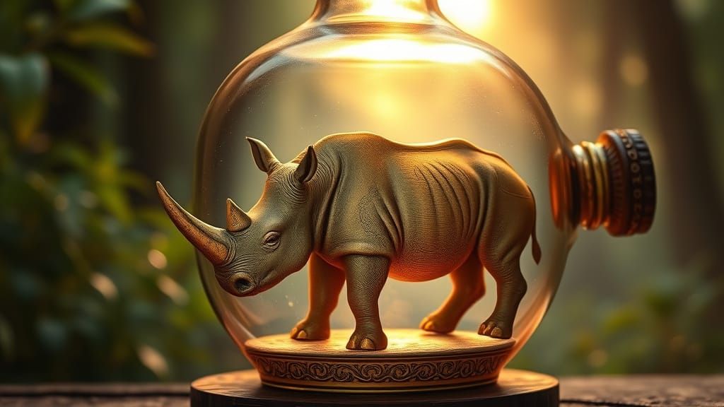 Vintage Glass Bottle Containing Majestic Sumatran Rhinoceros...