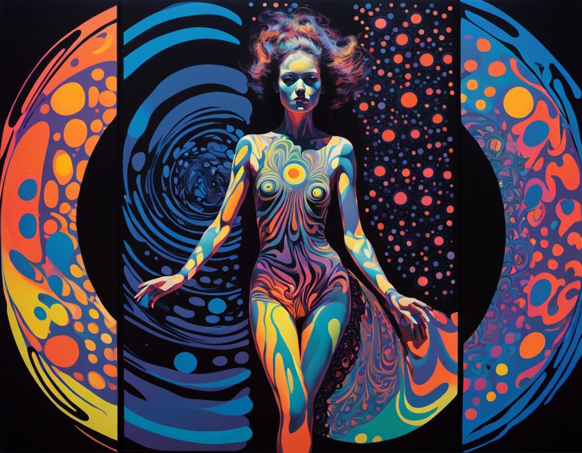 Psychedelic Triptych in 60s Style