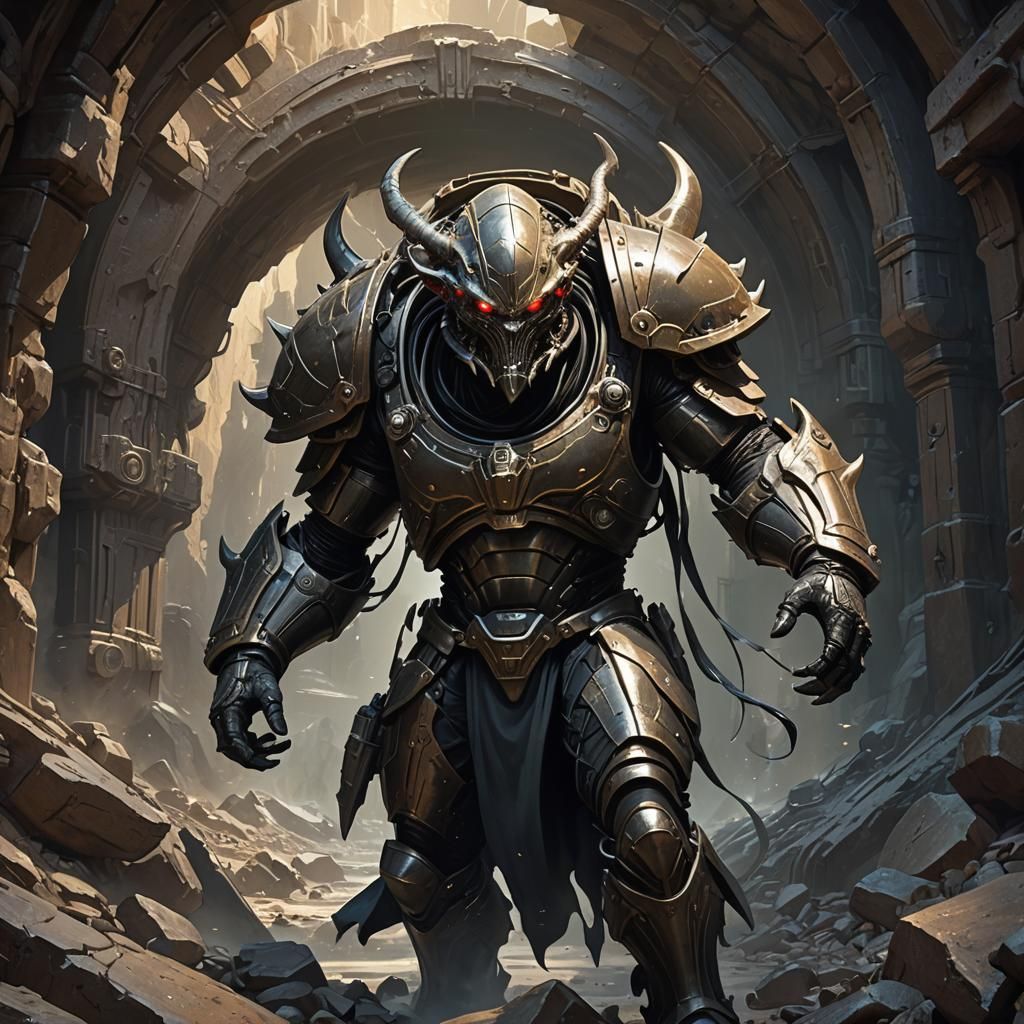 Armored Alien Invader in Dark Fantasy Art Nouveau Style