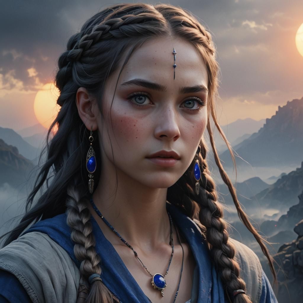 A Portrait of Young Woman and Two Suns