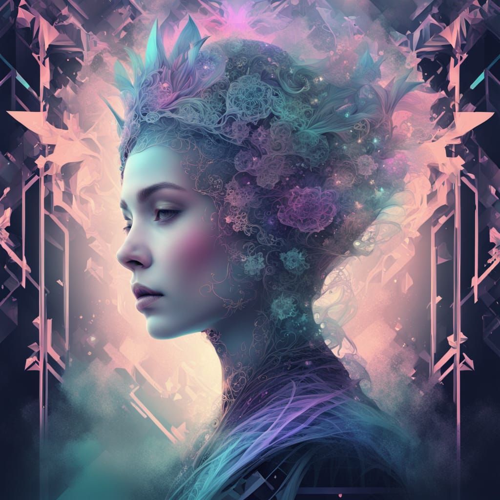 Gothic Princess Portrait with Translucent Head and Pastel Hu...